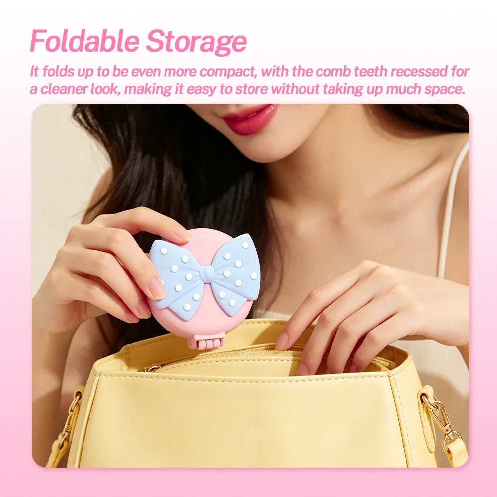 Mini Foldable Air Cushion Hair Brush with Mirror – Cute Bow Foldable Hair Brush QXL