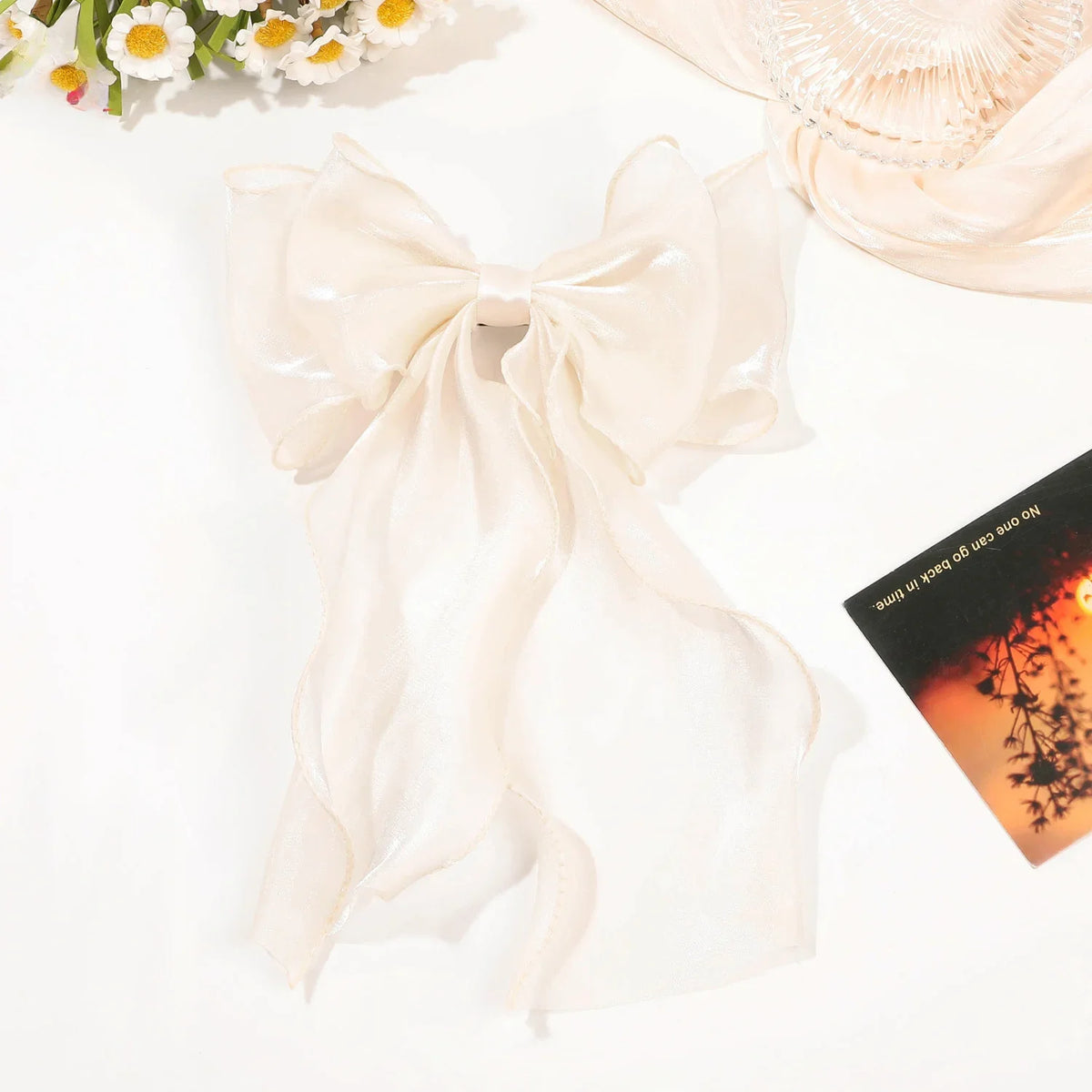 Large Chiffon Bow Hair Clip | Satin Bowknot Barrette Women Bow Hair Clip QXL apricot