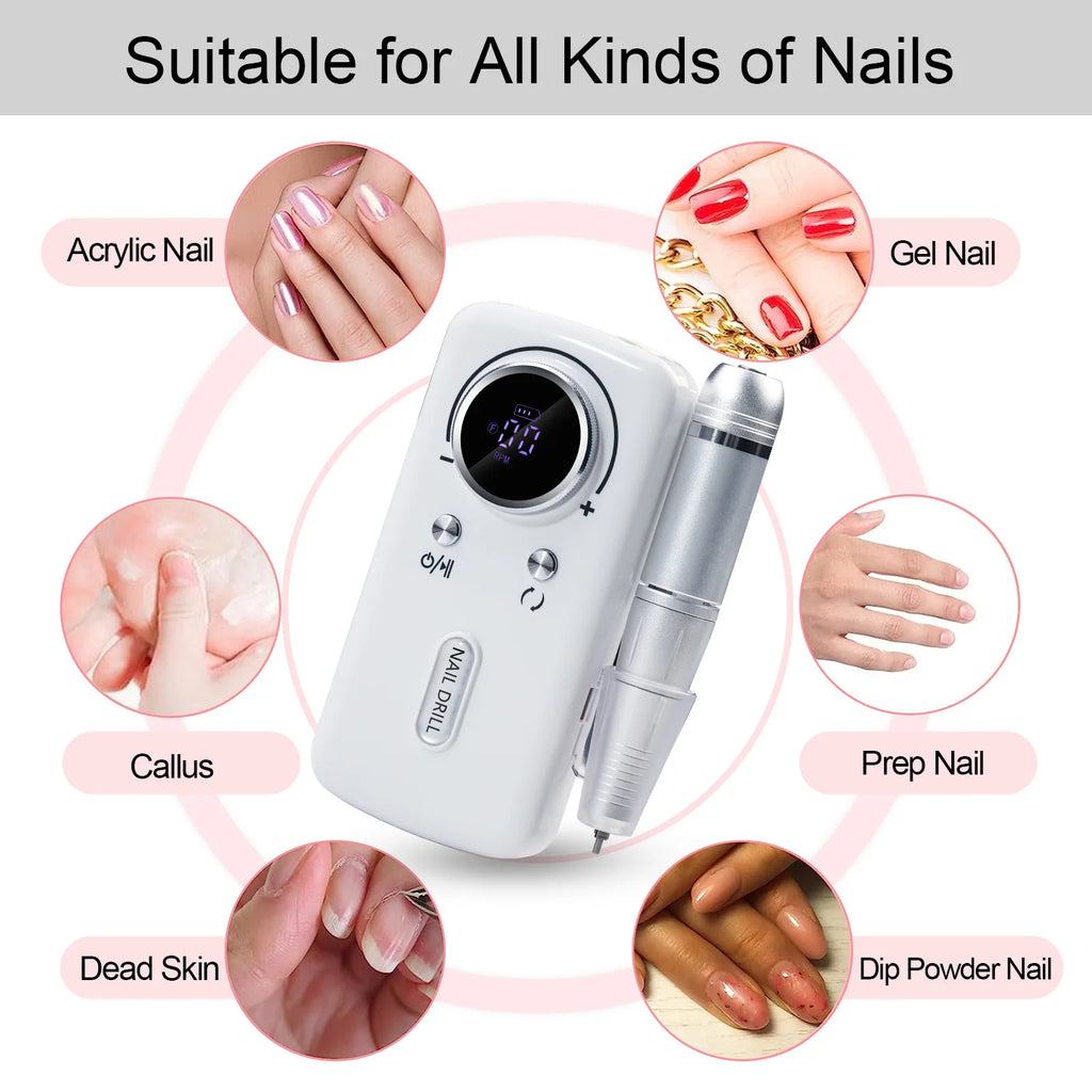 45000 RPM Rechargeable Nail Drill | Pro Electric File Kit Electric Nail Drill QXL