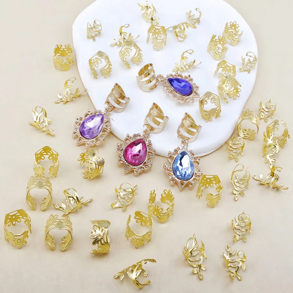 44-Pc Gemstone Dreadlock Beads | Adjustable Braid Loop Set Hair Braid Beads QXL