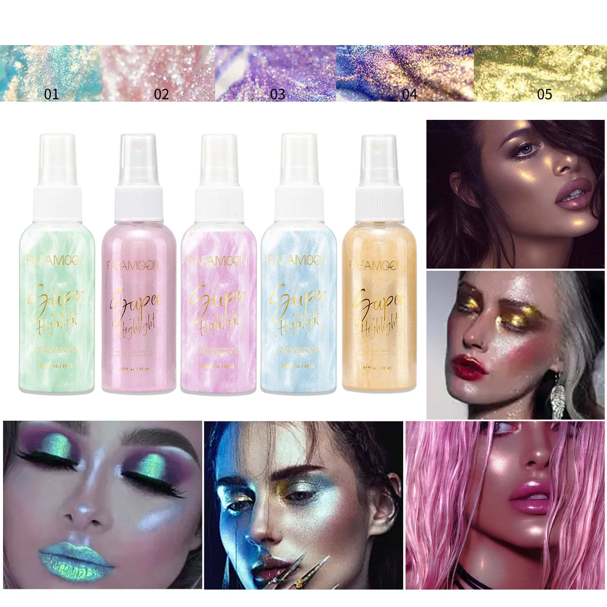 Glitter Body Highlight Spray – 5 Colors Face & Hair Illuminator Body Highlight Spray QXL