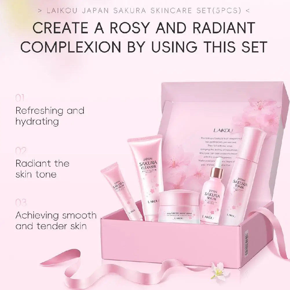 LAIKOU Sakura 5-Piece Skincare Set | Serum, Cream & Brightening Skincare Gift Set QXL