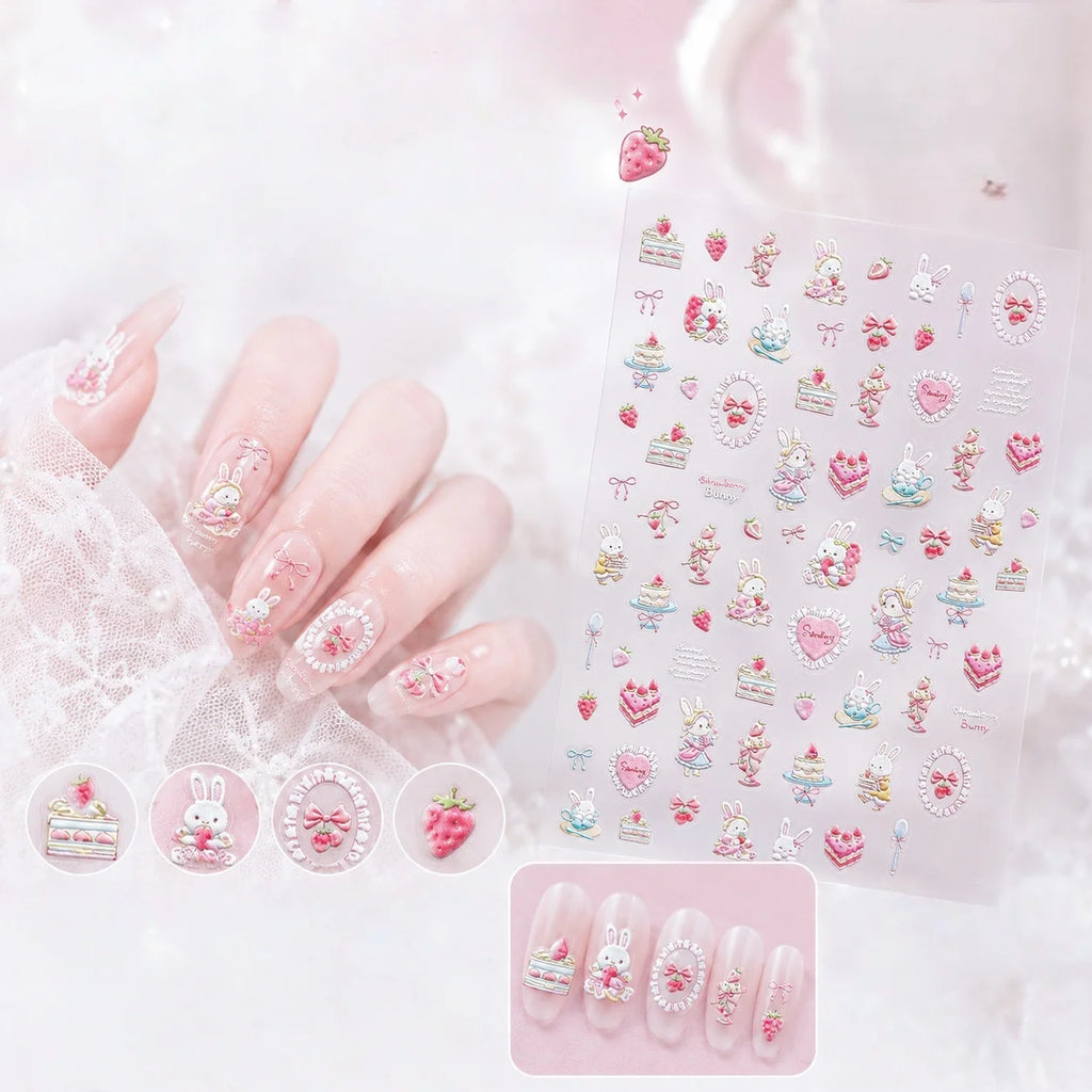 5D Birthday Nail Stickers – Cake Bear Cherry Party Decals Nail Art Stickers QXL