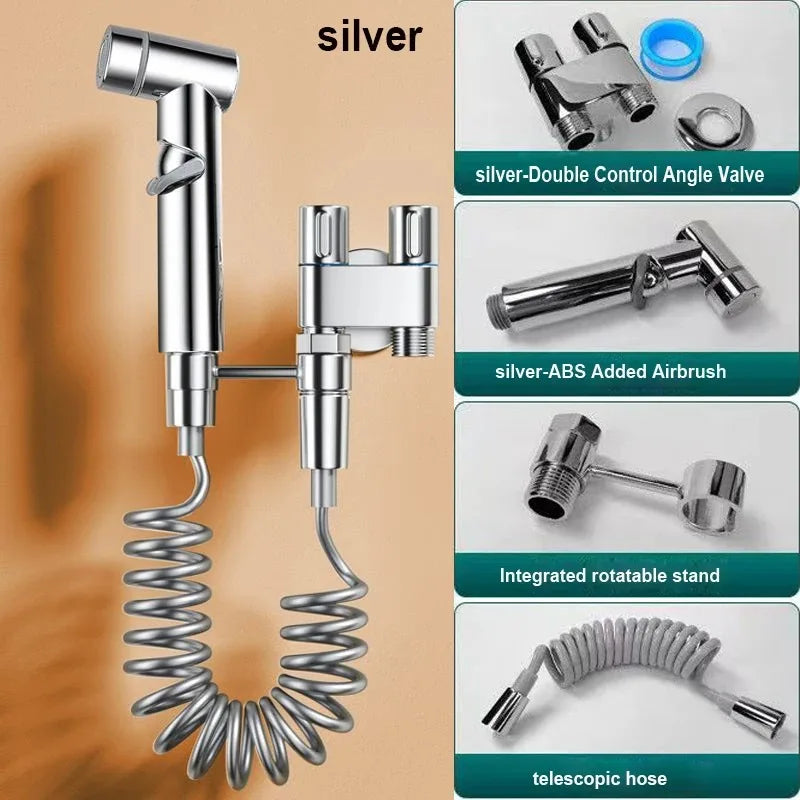 Wall-Mount Bidet Spray Gun | Dual Outlet Angle Valve Set Bidet Spray Kit QXL