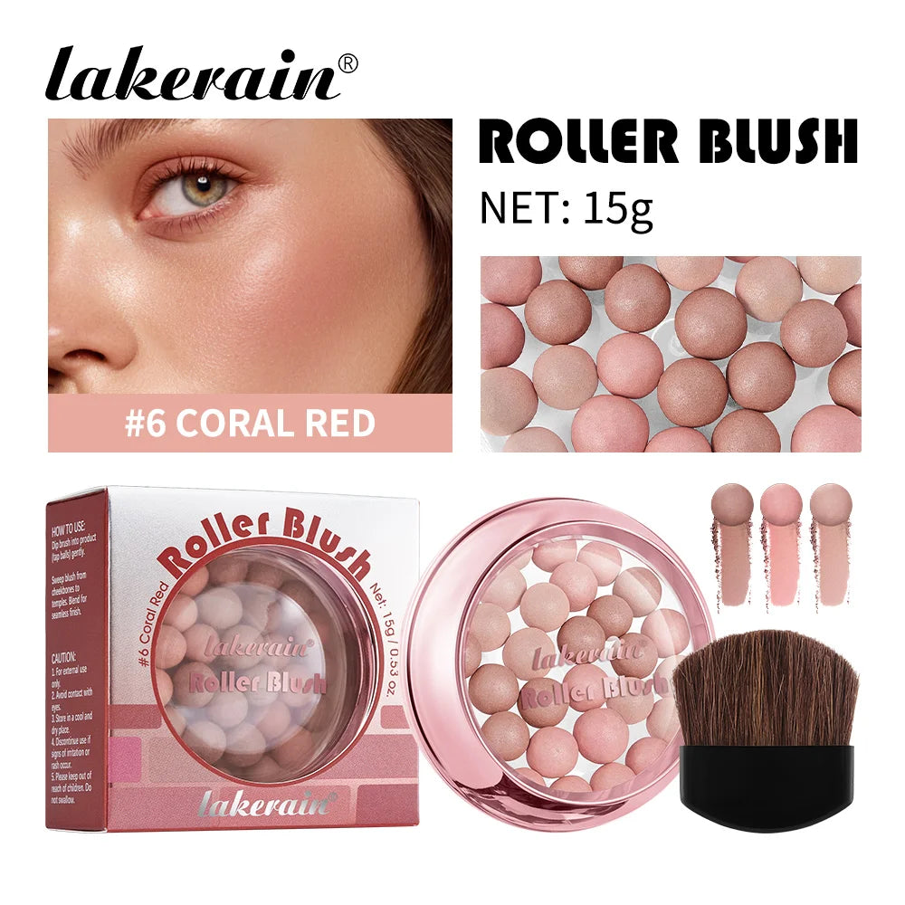 Lakerain Roller Blush Powder Beads | Shimmer Lightweight Shimmer Blush Powder QXL 06 Coral Red
