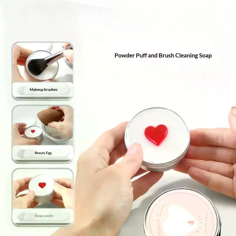 Heart-Shaped Makeup Brush Cleaning Soap 100g + Silicone Pad Brush Cleaning Soap QXL
