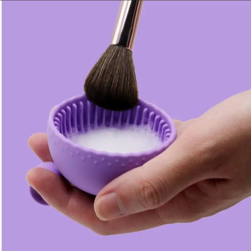 Silicone Makeup Brush Cleaning Bowl & Scrubber Pad Brush Cleaning Tool QXL
