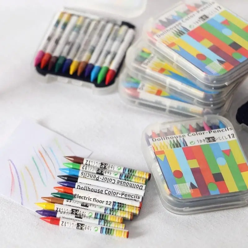 Mini Crayon Box Dollhouse Miniature | 12-Color Resin Accessory Dollhouse Miniature QXL Default Title