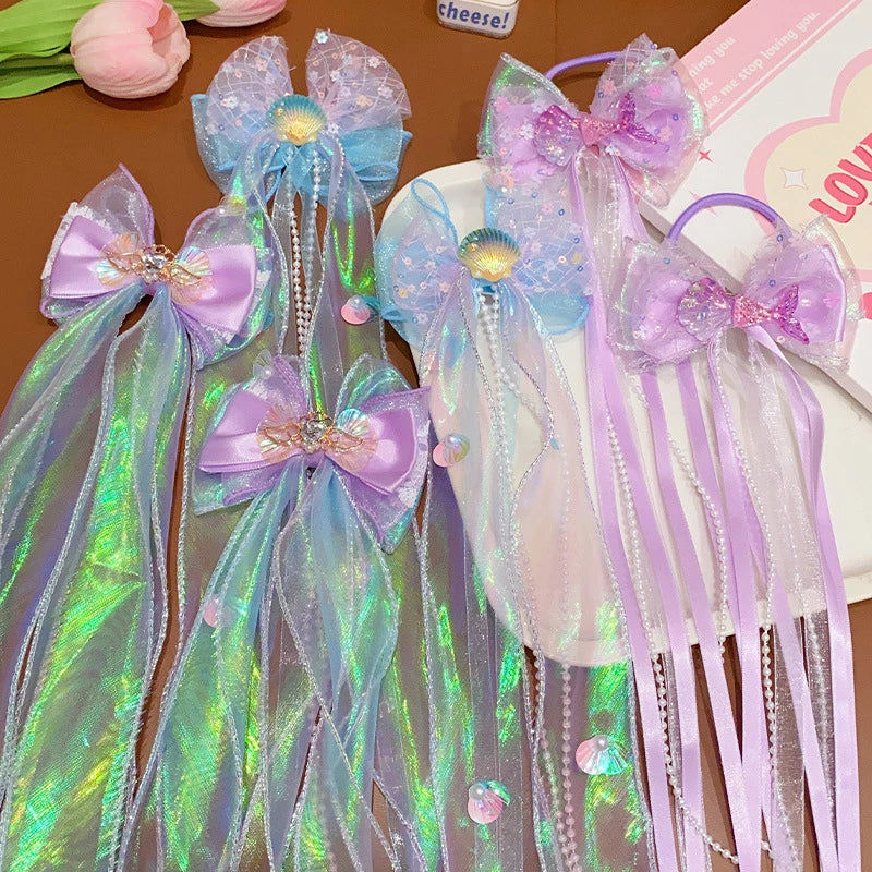 Mermaid Princess Hair Clip | Girls' Bow Braided Hairpin Hair Clip Accessory QXL