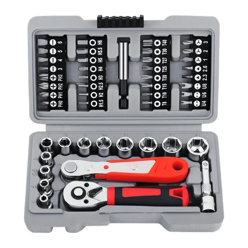 48-Piece 1/4" Socket Wrench Ratchet Set | Auto Repair Tools Socket Wrench Set QXL 48 piece set