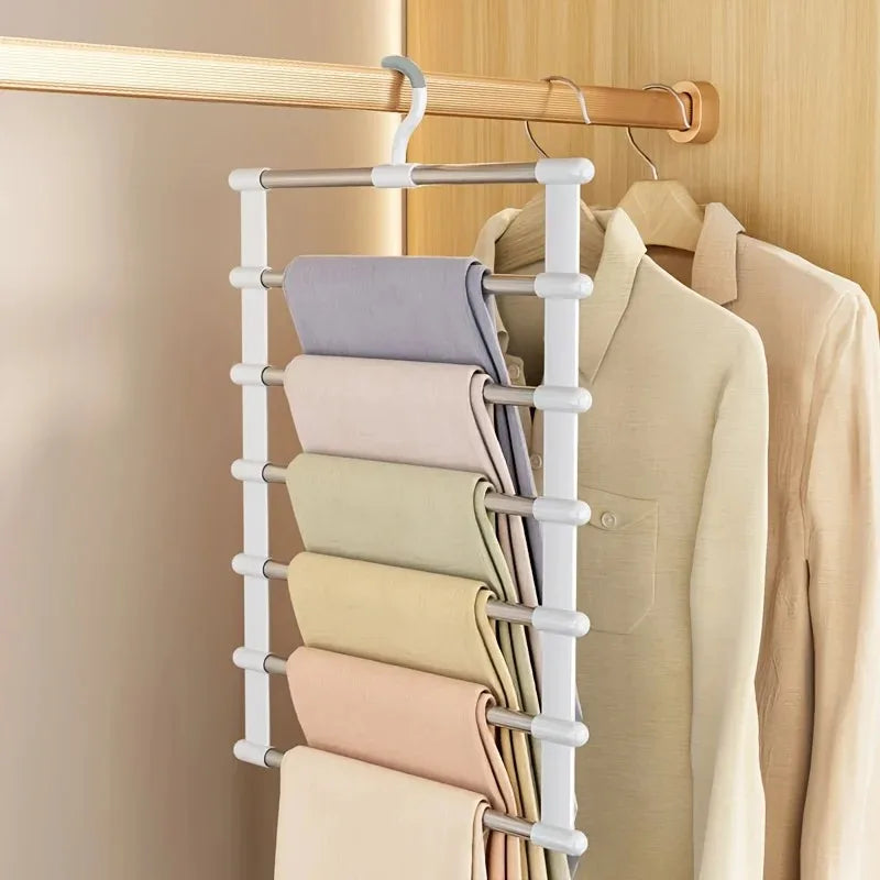 7-Tier Stainless Steel Pants Hanger | Space-Saving Closet Rack Pants Hanger Rack QXL