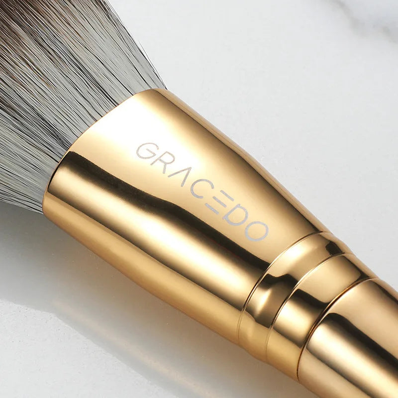 8-Pc Golden Makeup Brush Set | Soft Nylon Bristles & PU Bag Makeup Brush Set QXL