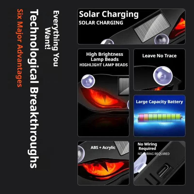 Solar LED Demon Eye Warning Light | Vibration-Activated Car Solar Car Warning Light QXL