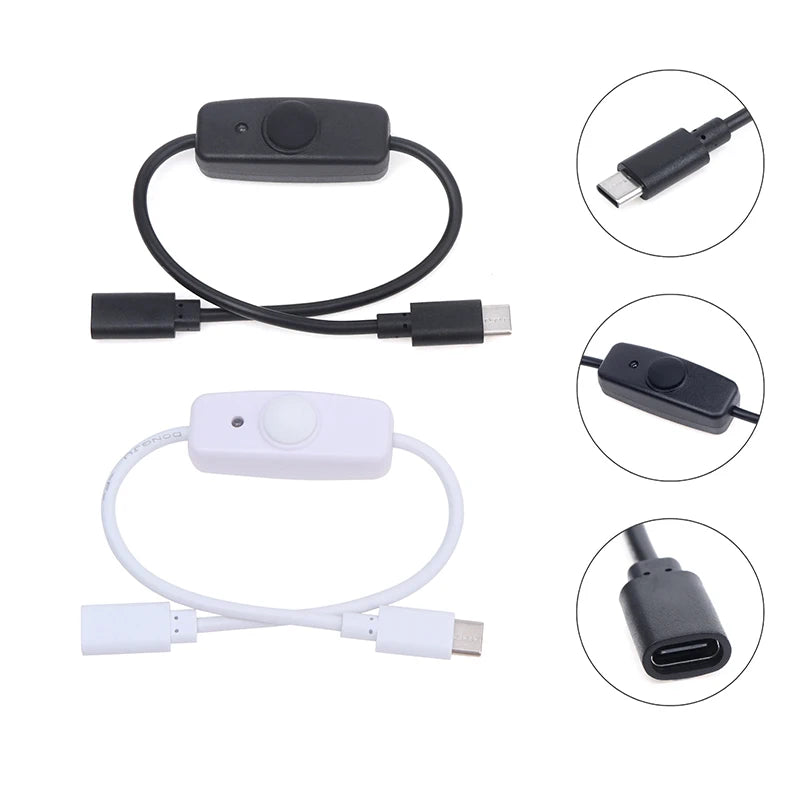 USB-C Extension Cable with ON/OFF Switch Button – 30cm USB Switch Cable QXL