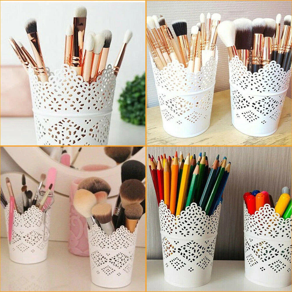 Hollow Iron Makeup Brush & Pen Holder – 2-Pack Desk Organizer Makeup Brush Holder QXL