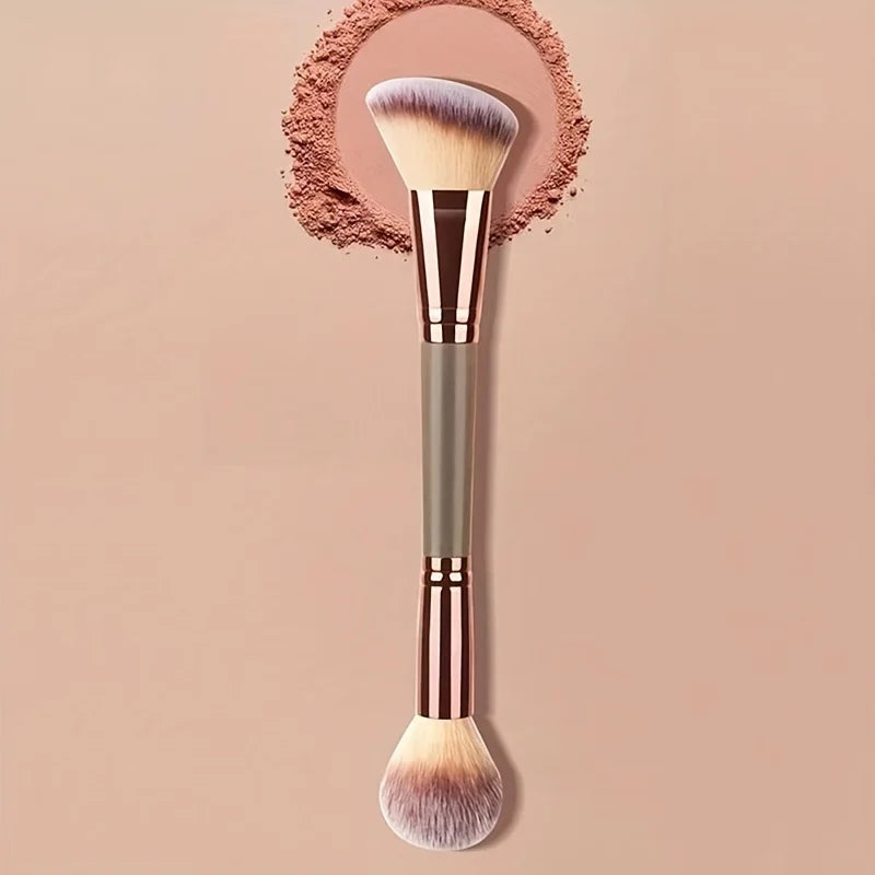 Dual-Ended Contour & Blush Brush – Soft Wool Fiber Makeup Brush QXL Rose Golden
