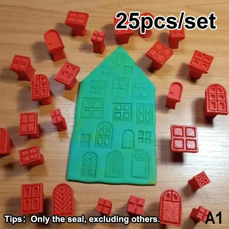 25-Pc Clay Stamp & Molding Kit | Window Pattern DIY Craft Set Clay Stamp Kit QXL A1