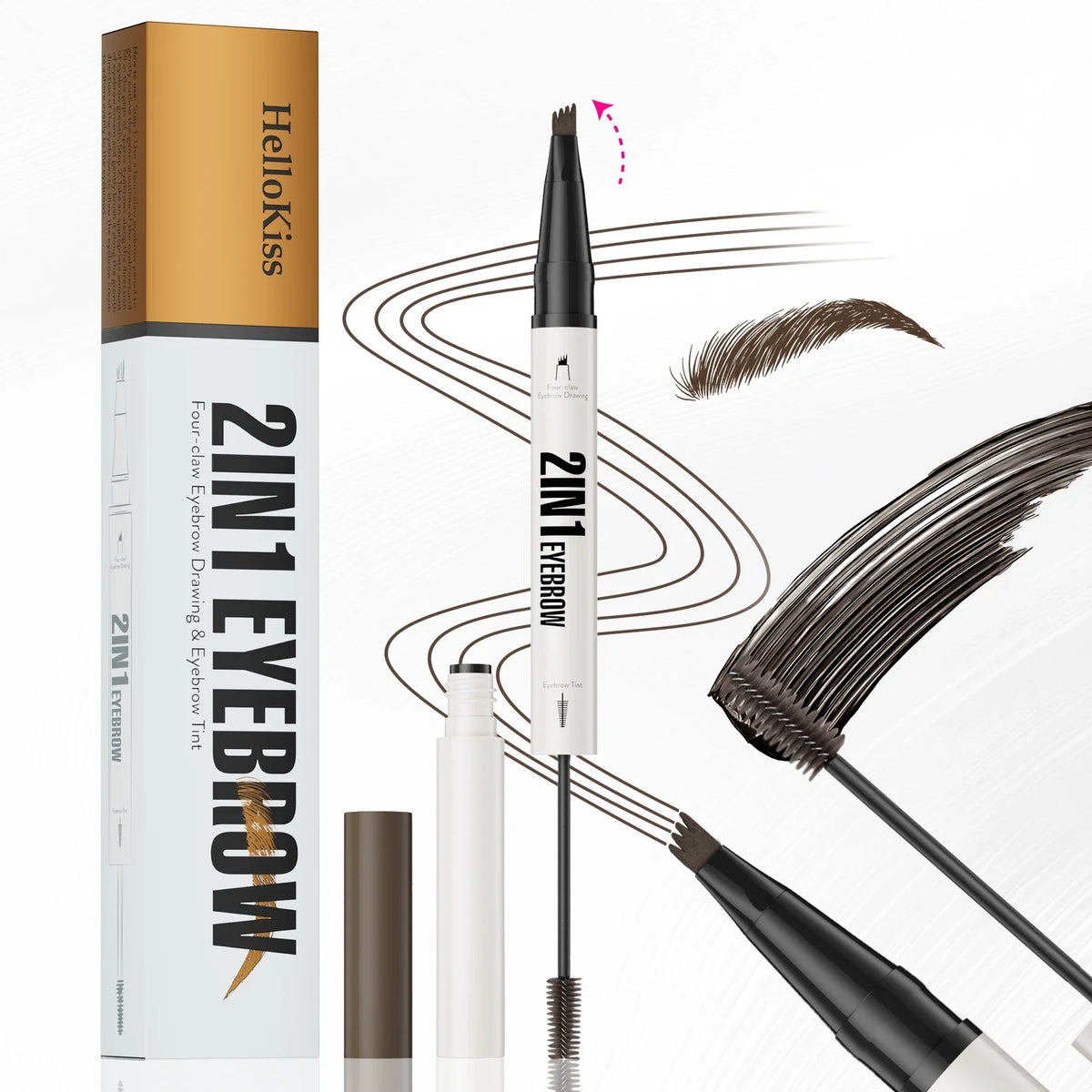 Hello Kiss 2-in-1 Four-Claw Eyebrow Pen | Waterproof Liquid Liquid Eyebrow Pen QXL