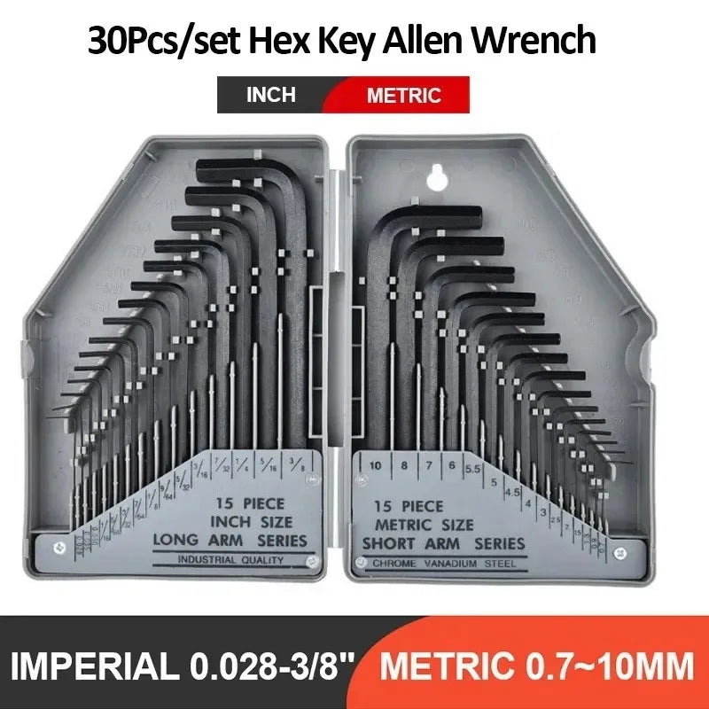 30-Pc Hex Key Allen Wrench Set | Metric & SAE Inch Hex Key Wrench Set QXL
