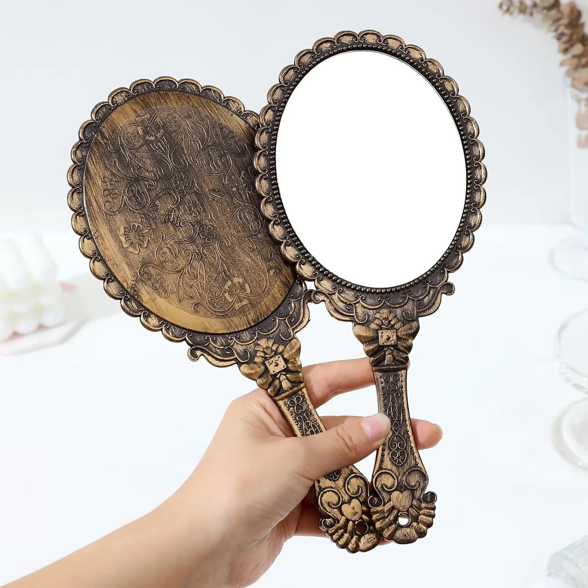 Vintage Carved Handheld Makeup Mirror | European Classic Handheld Makeup Mirror QXL