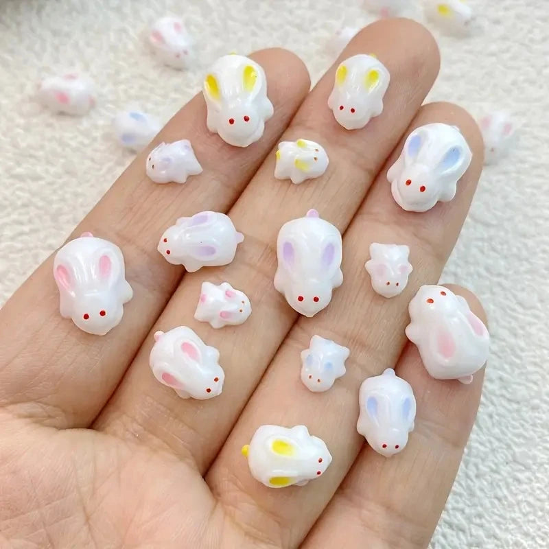 20-Pc 3D Kawaii Rabbit Nail Charms | Resin Nail Decorations Nail Art Charms QXL