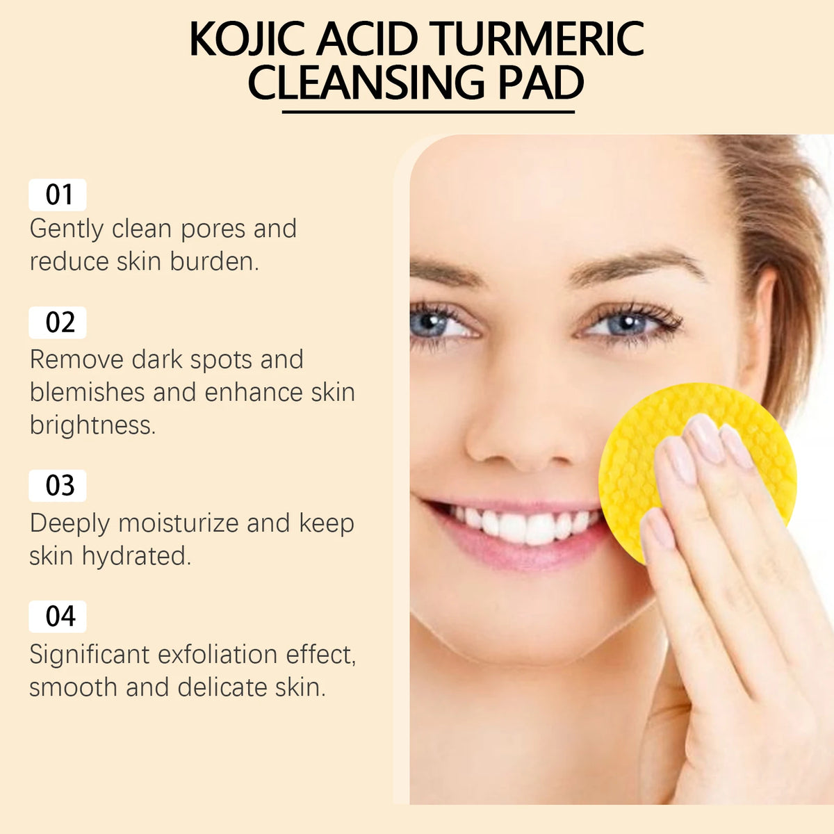 Turmeric Kojic Acid Cleansing Pads 80-Pack | Brighten & Exfoliate Facial Cleansing Pads QXL