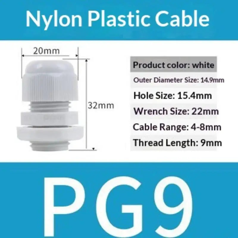 10-Pack Waterproof Cable Glands PG7 PG9 Nylon Connectors Cable Gland Set QXL 10pcs PG9 White