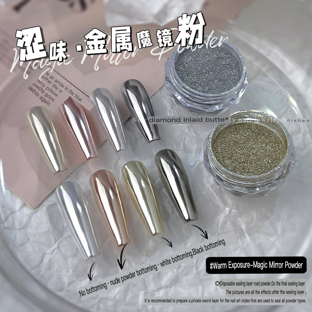 Mirror Chrome Nail Powder – Pearl Glitter Dust | 4 Shades Chrome Nail Powder QXL