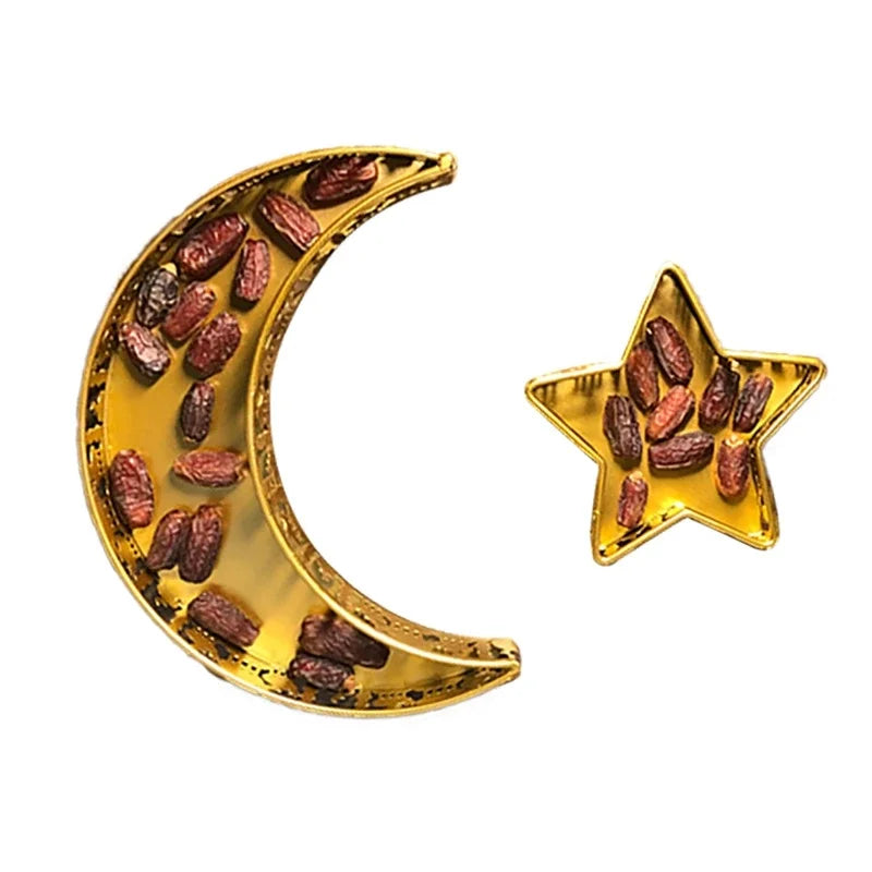 Eid Mubarak Moon & Star Iron Serving Tray Set | Ramadan Decor Festive Serving Tray QXL b