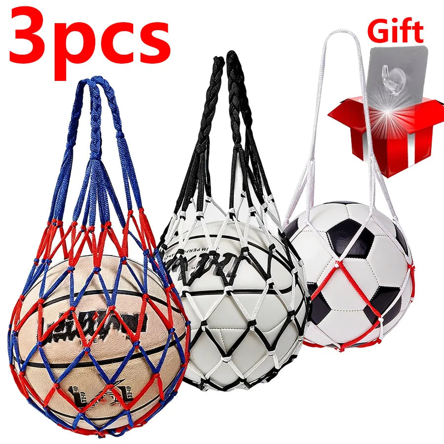 Nylon Mesh Ball Bag for Basketball, Football & Volleyball Sports Ball Bag QXL 3pcs and Gift