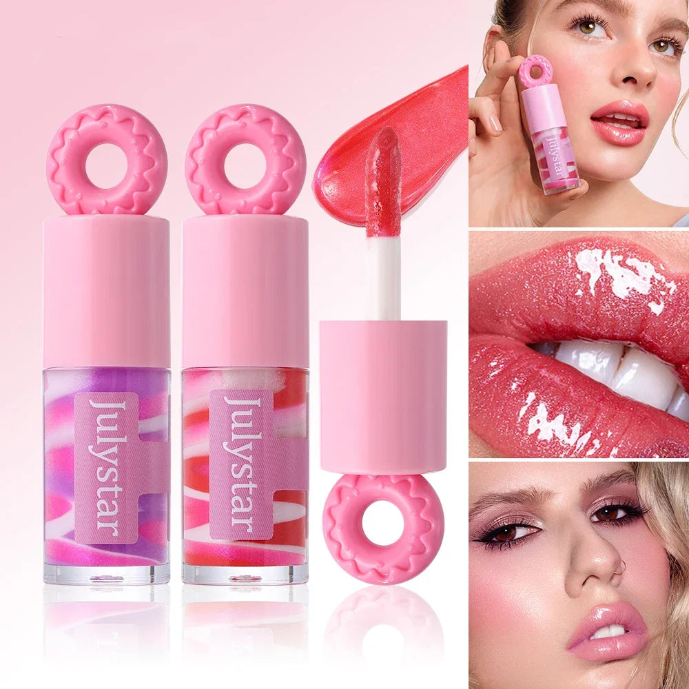 Julystar Donut Cap Shimmer Lip Gloss | Hydrating Lip Oil Shimmer Lip Gloss QXL Two colors