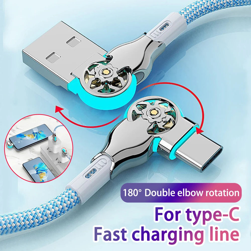 180° Rotating USB-A to USB-C Fast Charging Cable | LED & Braided USB Charging Cable QXL