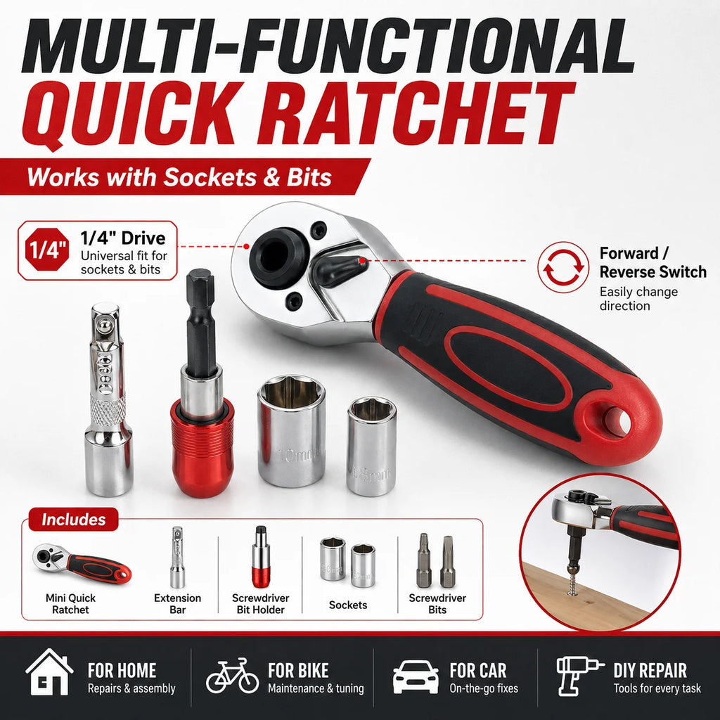 29-Pc Mini Ratchet Wrench & Socket Bit Set | 1/4" Drive Kit Ratchet Socket Set QXL