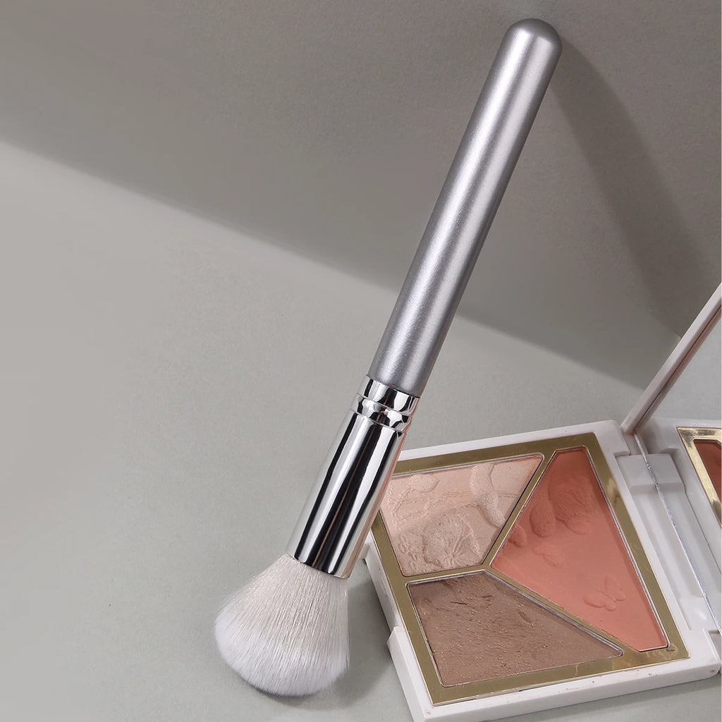 KOSSHOW Powder & Blush Makeup Brush | Silver Wood Handle Makeup Brush QXL