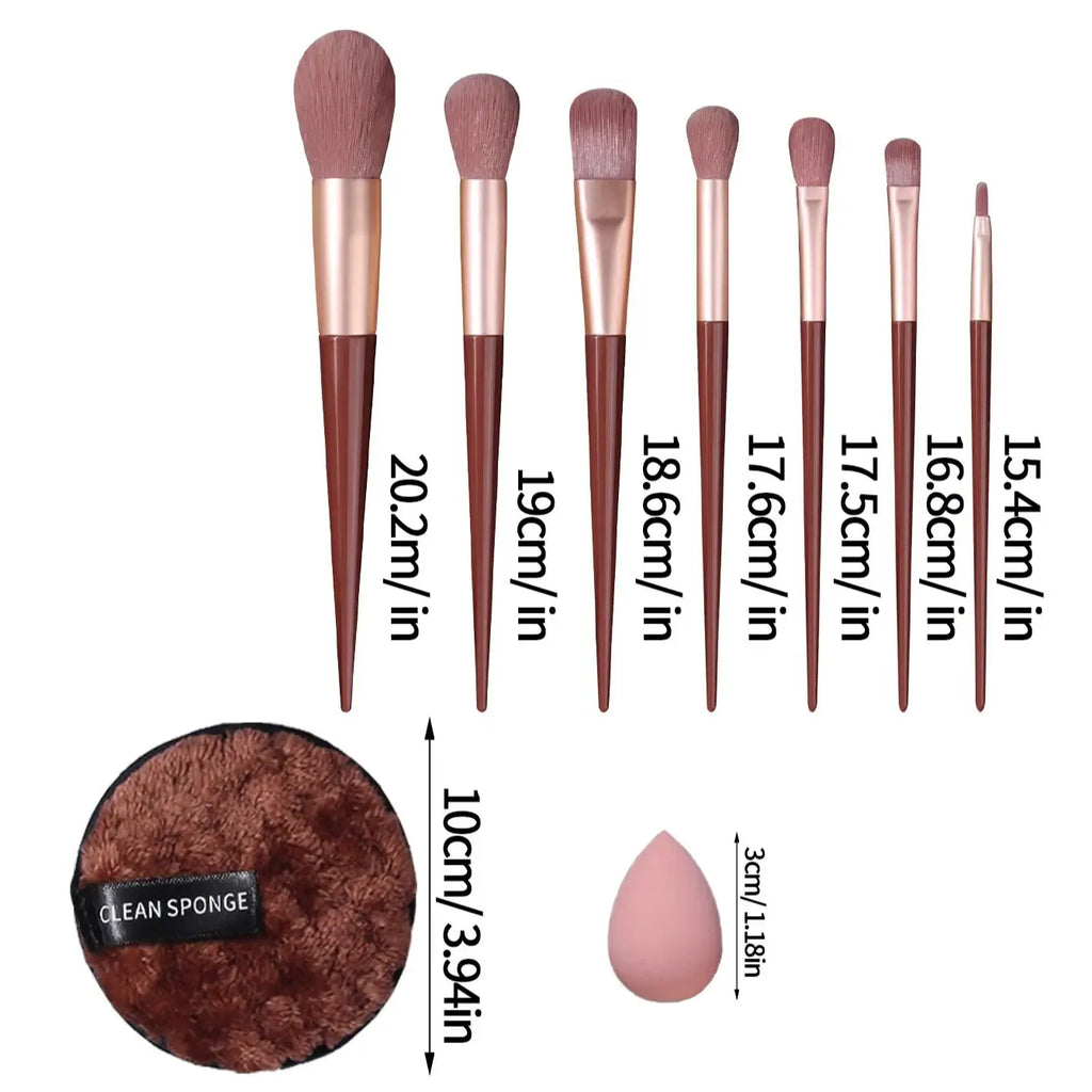 10-Piece Portable Makeup Brush Set with Sponge Pads – Burgundy Makeup Brush Set QXL