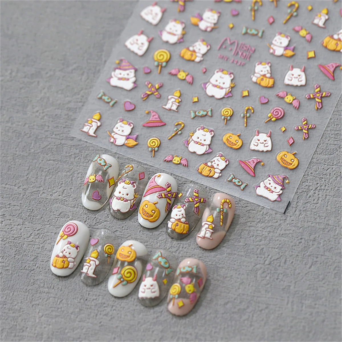 5D Kawaii Bear Halloween Nail Stickers – Ghost & Pumpkin Decals Nail Art Stickers QXL