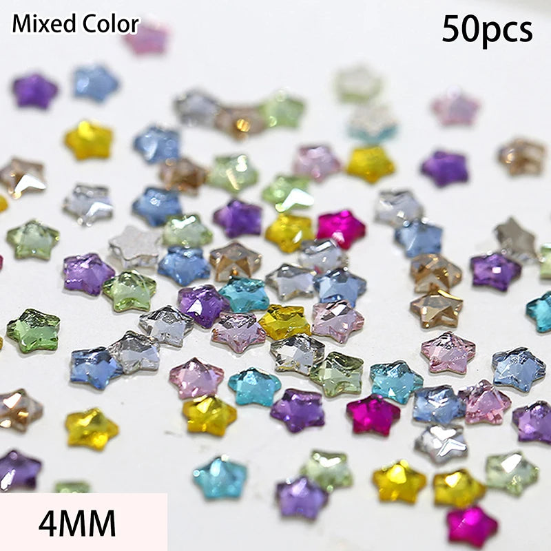 50-Pc Star Flat-Back Acrylic Nail Rhinestones 4/6mm | 3D Art Nail Rhinestones QXL 4mm