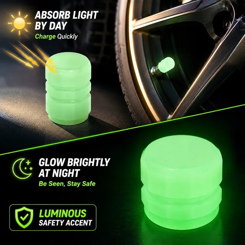4-Pack Glow-in-the-Dark Tire Valve Caps | Universal Fit Tire Valve Caps QXL