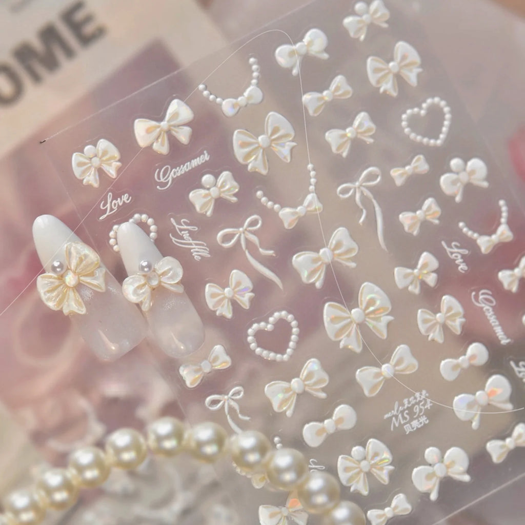 5D Pearl Bow Self-Adhesive Nail Stickers | Nail Decals Nail Art Stickers QXL