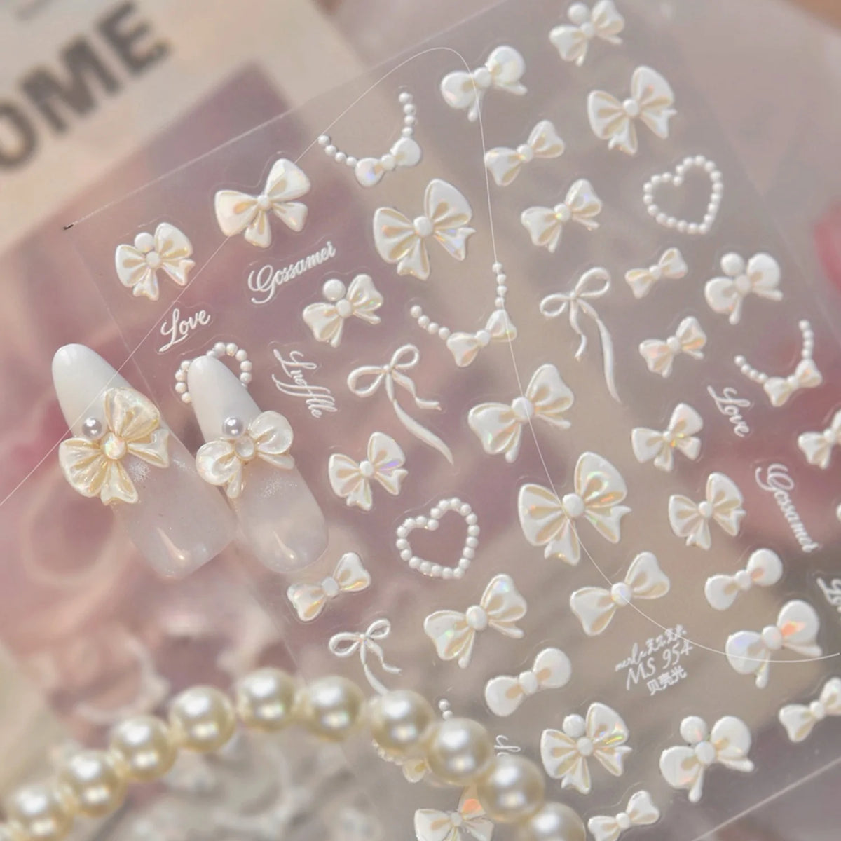 5D Pearl Bow Self-Adhesive Nail Stickers | Nail Decals Nail Art Stickers QXL