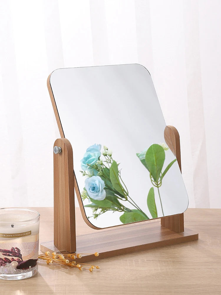 360° Rotating Makeup Mirror with Wood Stand | Vanity Mirror Vanity Makeup Mirror QXL Default Title
