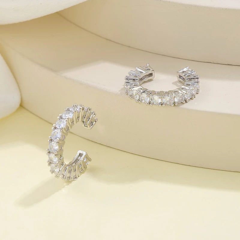 2-Pack Rhinestone Zircon Ear Cuff Clips | No-Pierce C-Shape Clip-On Ear Cuffs QXL