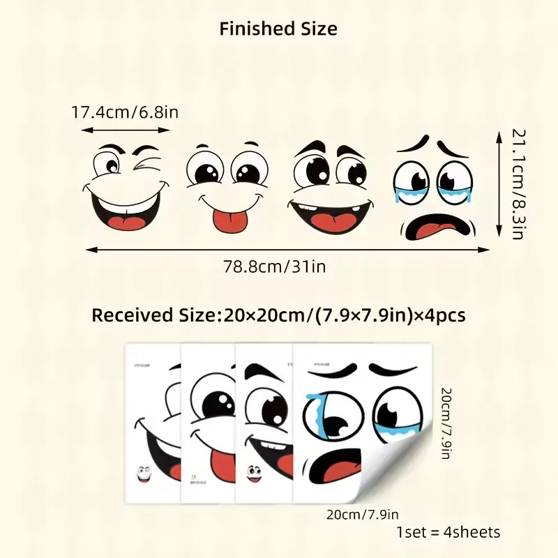 4-Pack Funny Face Wall Stickers | Removable Self-Adhesive Decorative Wall Stickers QXL 4pcs