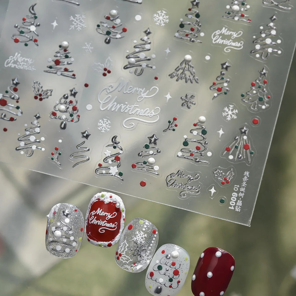 Christmas 5D Nail Stickers – Xmas Tree, Snowflake & Holly Nail Art Stickers QXL