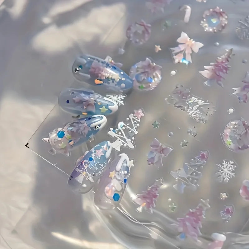 Iridescent Christmas Nail Stickers – Snowflake Holiday Decals Nail Art Stickers QXL