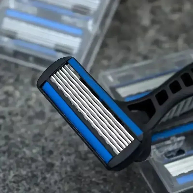 Men's 6-Blade Safety Razor + 12 Blades | Vvocci Stainless Steel Men's Safety Razor QXL