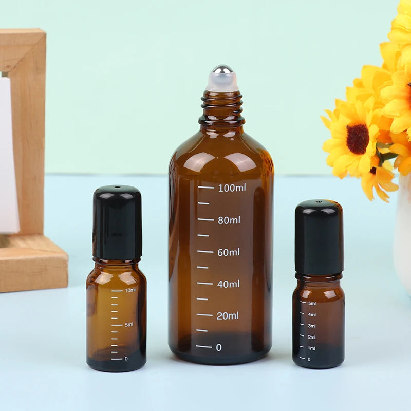 Amber Glass Roller Ball Bottle | Refillable Essential Oil 5–100ml Essential Oil Roller Bottle QXL