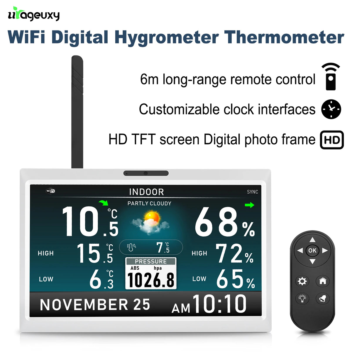 10.1" WiFi Weather Station | Digital Photo Frame & Remote WiFi Weather Station QXL