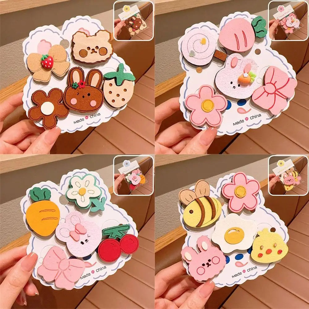 5-Pack Cute Cartoon Hair Clips | Gentle Reusable Bangs Clips Cartoon Hair Clips QXL