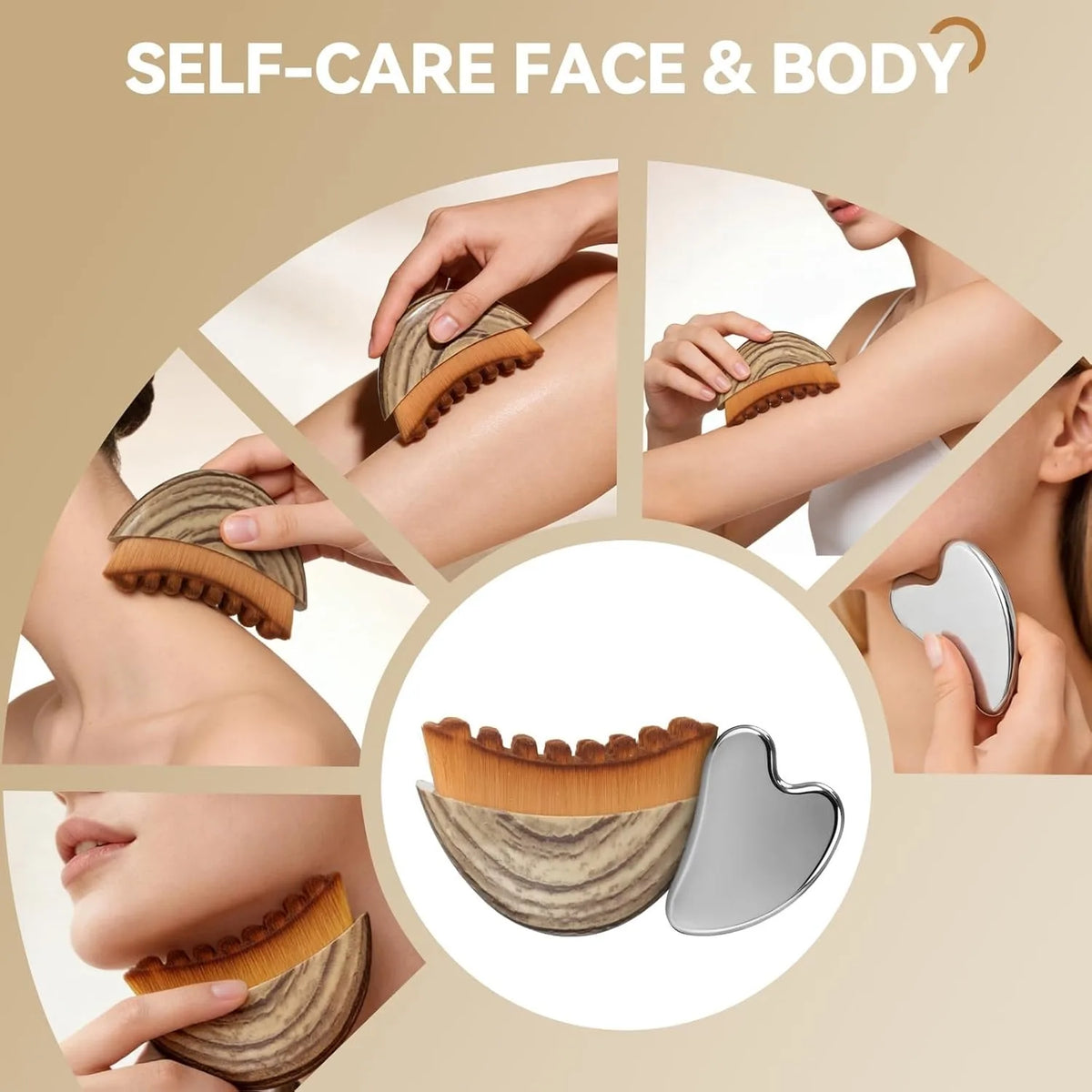 Stainless Steel Gua Sha & Contour Face Brush Set | Face Lift Gua Sha Face Tool QXL